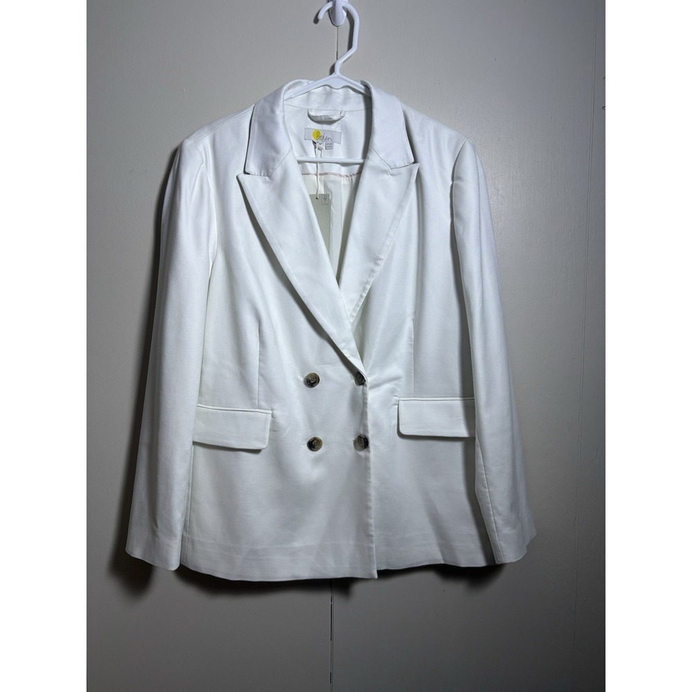 Boden White Blazer US 12P UK 16 Petite Double Breasted Tailored Jacket Business